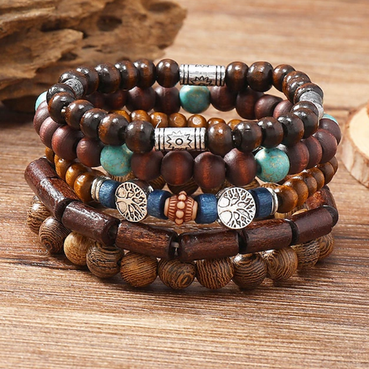 Houten Armbandenset met meerdere lagen voor heren