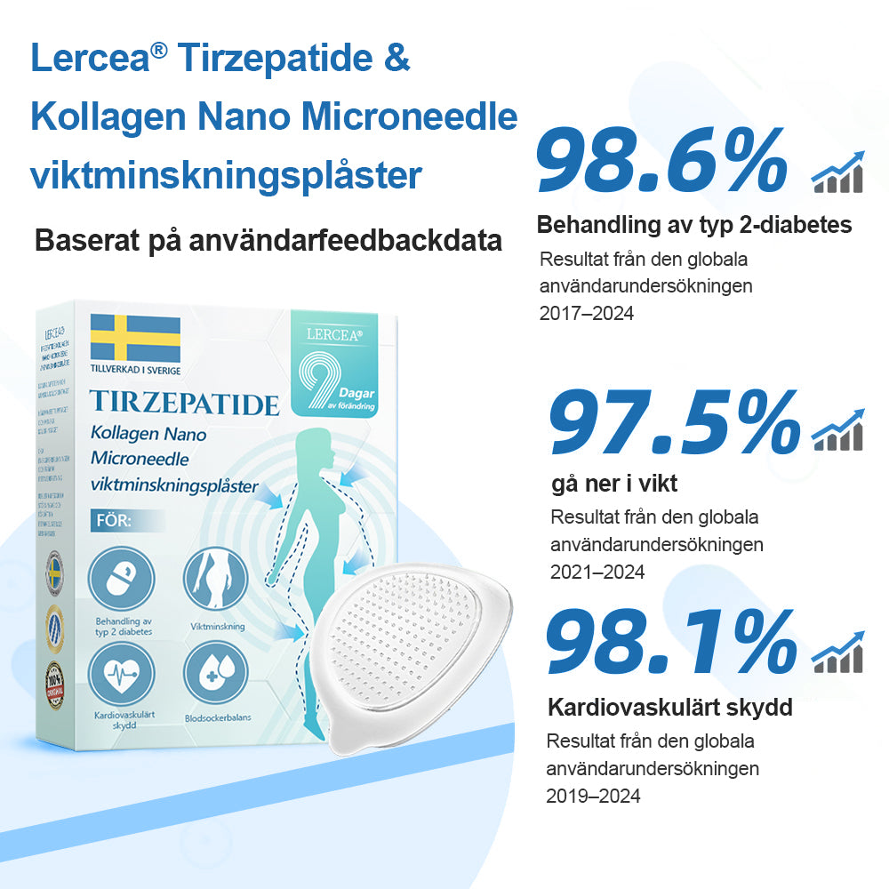 【Sista dagen av kampanj – 60% RABATT🌟】🏆🏆𝐋𝑬𝘙𝐶𝘌𝘼® SMGT-GLP-1 Tirzepatid & Kollagen Nano-Mikronål Viktminskningsplåster丨Bekämpa fetma, slapp hud, högt blodtryck, diabetes, fettlever, ledvärk, hjärndimma med mera